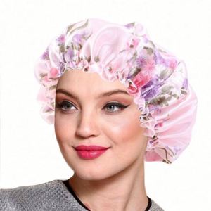 Bonnet de nuit élastique ajustable en satin soyeux pour adultes, style turban, motif floral, unisexe, pour la vente en gros - Product Image 2
