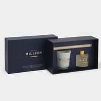 Coffret cadeau en carton noir avec diffuseur de bougies et roseaux, boîte d'emballage personnalisée, boîte à bougies en lin de luxe