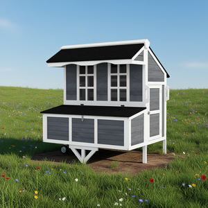 Gallinero Gris de 43 Pulgadas con Ruedas, Nido, Ventanas, Bandeja Extraíble y Perchas para 2-4 Gallinas, Tractor Portátil para Aves de Corral - Product Image 2