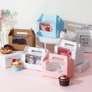 Sunshine Transparent 6-Inch Pink Cake <b>Paper</b> <b>Box</b> for Birthday & Wedding Embossed Takeaway Cake Gift <b>Box</b> Handle for Food Storage - Product Image 3