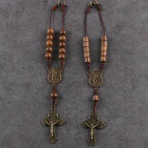 8mm Car Rearview Mirror Rosary 1 Decade Protection Wood Beads Catholic Chaplet St. Michael