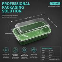 Boîte à dessert rectangulaire en plastique transparente de qualité alimentaire, avec couvercle en dôme transparent, fond vert brillant, conteneur rigide en PET pour sushis