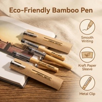 Penne a Sfera in Bambù Minimaliste ed Estetiche con Scritta VIVA LA VIDA, Inchiostro Nero 1.0mm, Ecologiche con Confezione in Carta Kraft