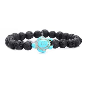 Bracelet Perles Tortue de Mer Style Été Protection Animaux Marins, Perles Naturelles 8 MM <span class=keywords><strong>Lave</strong></span> Bleue et Turquoise Blanche, Bijoux de Plage - Product Image 4