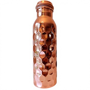 Diamond Hammered <b>Copper</b> Water Bottle With <b>Screw</b> On Lid Reusable Metal Camping HIking Travel Water Bottle Modern Style - Product Image 1