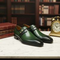 Chaussures habillées de luxe pour hommes, à boucle simple, en cuir finition artisanale, grande taille EU 48