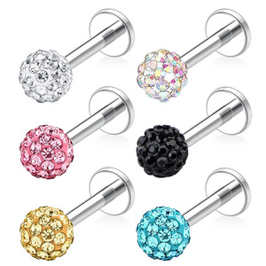 Piercing de Labio con Bola de Acero Inoxidable y Diamantes de Imitación para Cartílago de Oreja y Labio, 16G, Joyería de Moda - Product Image 1
