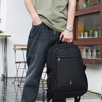 Sac à dos en nylon noir géométrique tendance avec port de chargement USB, idéal pour les voyages, l'école, l'ordinateur portable, avec plusieurs poches, unisexe, pour usage quotidien