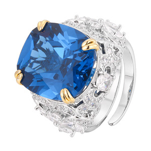 Anillo de Joyería Nuevo 2025, Circonita Cúbica, Rectangular, Imitación Zafiro para Mujer, Alta Gama, Venta al por Mayor - Product Image 5