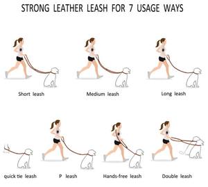 Quchonpet Verstelbare Zachte Hondenriem Twee Handgreep Lederen Hondenriem Handgemaakt Koeienhuid Hardlopen Handsfree Hondenriem - Product Image 6