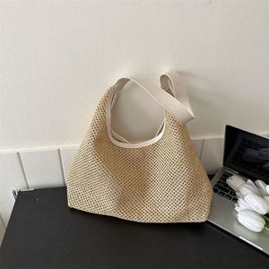 Sac fourre-tout tissé style bohème, grande capacité, mode estivale, sac de plage pour vacances en bord de mer, sac à bandoulière en paille pour femme - Product Image 4