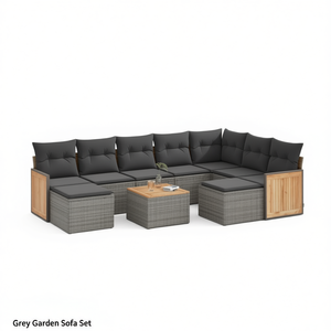 Ensemble de canapés de jardin gris 6 places en rotin, mobilier d'extérieur résistant aux intempéries, design contemporain, panneau en teck - Product Image 1