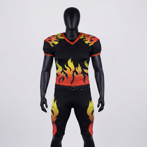 Maillot de football américain personnalisé avec imprimé flamme, design sublimé, col en V, manches courtes, tissu respirant, uniforme ajusté pour homme adulte - Product Image 1
