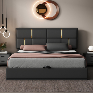 New Modern <b>Queen</b> <b>Size</b> Upholstered Soft <b>Bed</b> with Metal <b>Frame</b> and Hydraulic Storage System Black - Product Image 1
