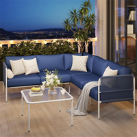 Ensemble de conversation en forme de L pour patio, canapé d'angle en rotin d'extérieur avec table basse pour jardin et véranda