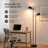 Lampe sur pied LED pour coin lecture confortable avec deux têtes réglables, lumière chaude, intensité variable, pour la maison et le bureau