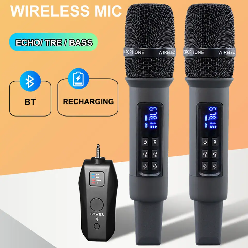 3.5mm Jack şarj edilebilir Mic BT Echo fonksiyonu ile yeni taşınabilir kablosuz mikrofon el mikrofonu
