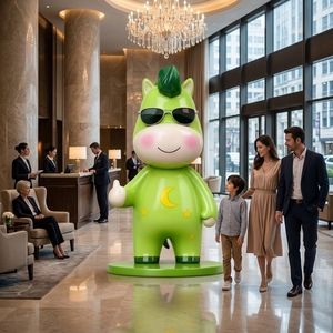 Statue de cheval géante en FRP de 1,3 m, figurine de poney colorée en fibre de verre avec lunettes de soleil pour parc à thème, ornements d'art extérieur modernes - Product Image 2