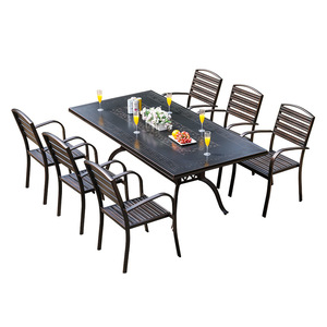 Outdoor Garden Set Cast <b>Aluminum</b> <b>Table</b> And Chairs 6 Seater Weather Resistant Contemporary Design For Patio Deck - Product Image 1