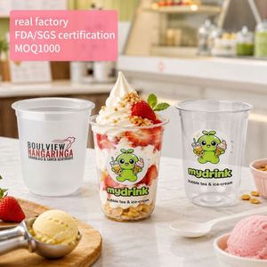 Vaso de Plástico PP para Café, Postres y Bebidas para Llevar, 90 Calibres, 16 oz, Personalizado con Estampado Dorado, para Té de Burbujas, Yogur, Desechable, con Tapa Plana - Product Image 1