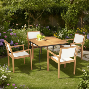 Acacia Wood Outdoor <b>Dining</b> <b>Chair</b> Set Of 2 <b>Stackable</b> Garden Furniture Contemporary Design - Product Image 2