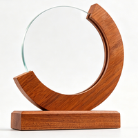 Trophée en cristal avec base en bois ronde personnalisable, avec logo professionnel, best-seller, trophée en verre cristal avec base en bois vierge