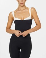 Ensemble de yoga personnalisé : Haut court à col carré color-block et short léger, extensible, doux, pour la danse et le fitness