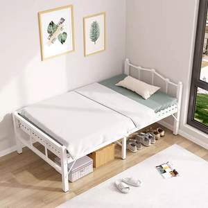 Lit pliant simple en fer, taille individuelle, design minimaliste pour chambre d'enfant, avec finition brossée et espace de rangement - Product Image 1