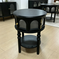 Table d'appoint ronde rétro française avec rangement, table d'appoint en bois noir