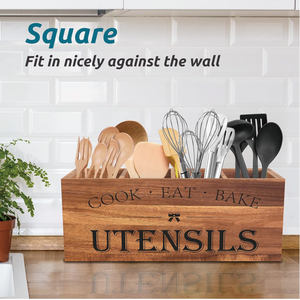 Porte-ustensiles rectangulaire en bois d'acacia laqué pour <span class=keywords><strong>cuisine</strong></span> de style campagnard, avec 4 compartiments et design réglable - Product Image 2