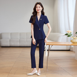 Women's Professional Short Sleeve Suit Set Summer Formal Office Workwear Anti-Wrinkle Polyester Fabric - Product Image 2