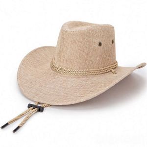 Chapeaux de cowboy en lin style printemps-été avec large bord pour la protection solaire, idéaux pour les voyages et la plage - Product Image 4