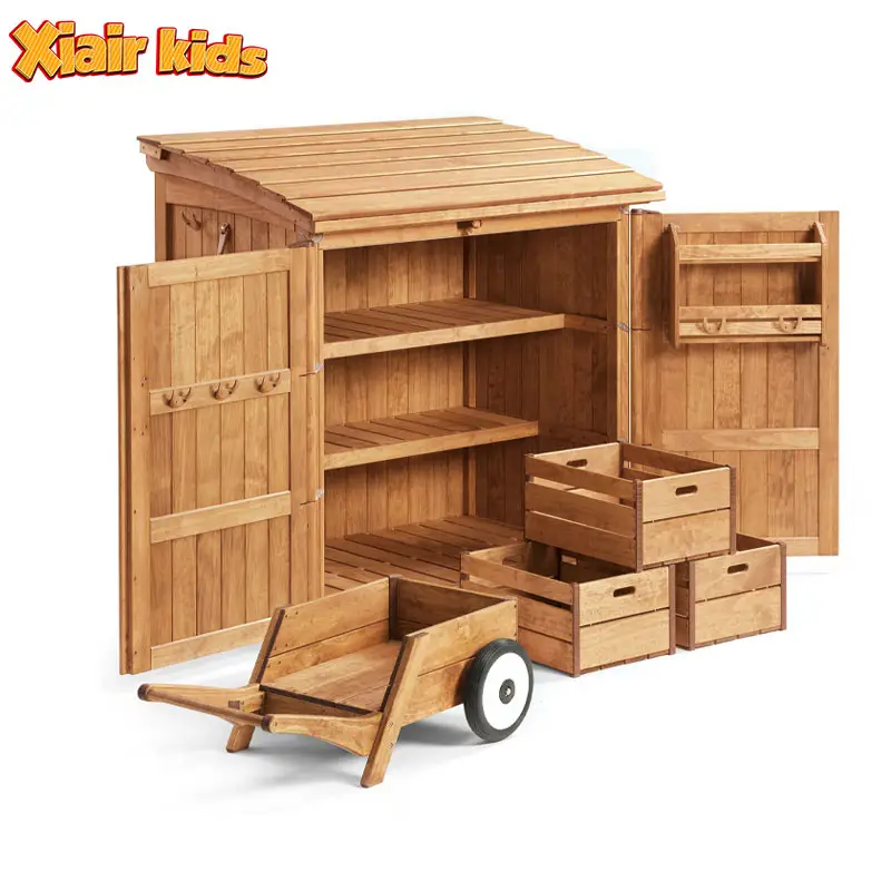 Xiair bonne qualité enfants jouet organisateur luxe moderne maternelle enfants en plein air support en bois pas cher armoire enfants jouet stockage