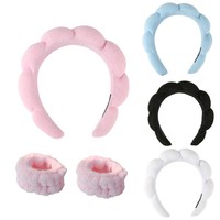 Ensemble cadeau de bandeaux et bracelets en microfibre rose, doux et mignons, avec logo personnalisé, pour maquillage, lavage et spa