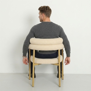 Sedia <span class=keywords><strong>da</strong></span> <span class=keywords><strong>Pranzo</strong></span> Moderna di Lusso in Tessuto Bianco con Struttura in Metallo, Super Confortevole per Casa, Ufficio, Bar, Sale <span class=keywords><strong>da</strong></span> <span class=keywords><strong>Pranzo</strong></span> Eleganti - Product Image 5