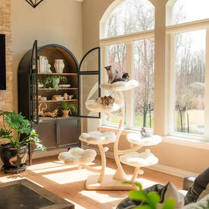 Grote Capaciteit Sisal Hout Kat Boom Toren 4 Niveaus Meerdere Platforms Nepbont Cover Krassen Pad Condo Schuilplaats Multi-Cat - Product Image 1