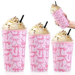 Fundas Reutilizables Personalizadas con Lazo para Vasos de Café Helado, Funda de Neopreno Rosa con Lazo para Café, Portavasos Aislante de Neopreno - Product Image 1