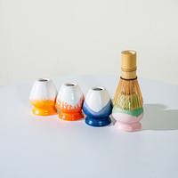 Ensemble de thé matcha en céramique, cadeau, bol mélangeur, mousseur à lait, tamis, cuillère, fouet, support - Outils en porcelaine écologiques pour la cérémonie du thé