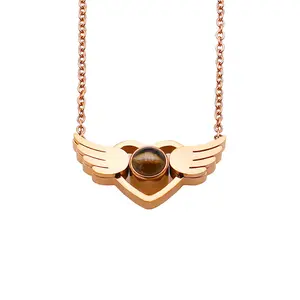 ODM розовое золото крылья Ангела проекция кулон ожерелья модное романтическое Ожерелье «Я люблю тебя» 100 языках для Дня Святого Валентина