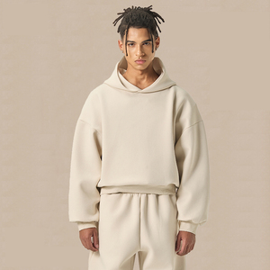 Sweat à capuche épais 100 % coton, broderie personnalisée du logo, 400 g/m², en molleton bouclette vierge, coupe carrée, court et oversize pour homme - Product Image 3