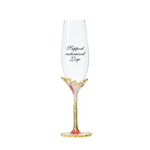 Handmade Lead-Free Gin Balloon Gifts cup happy birthday hand painted wine Enamel Flower Champagne glasses