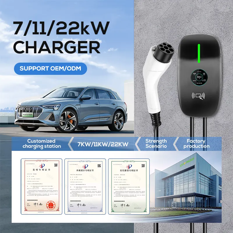 Ovrod Oem Odm 7kw 11kw 22kw Carro Elétrico Ev Carregador Tipo 2 Ac Caixa De Parede Casa Ev Estação De Carregamento Com 4.3 Polegadas Display Lcd