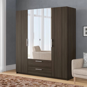 OEM Light Luxury <strong>Mirror</strong> Door Wooden <strong>Black</strong> <strong>Wardrobe</strong> for Bedroom Combined Closet - Product Image 2