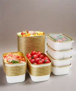 Gold Foil Fast Food Packaging Rectangle Paper Bowl Restaurant White Square Paper Bowl <b>To</b> <b>Go</b> Containers - Product Image 5