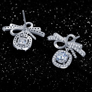 Fashion Rhodium Geometric White Copper <b>Silver</b> Bow Knot <b>Studs</b> Jewelry Square Bezel <b>Set</b> Cut Cubic Zirconia Drop <b>Earrings</b> Gift - Product Image 4