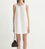 Robe d'été décontractée blanche en coton au crochet pour femme, sans manches, col en dentelle, respirante, coupe droite, taille naturelle