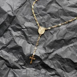 Carline in acciaio inossidabile <span class=keywords><strong>con</strong></span> nappa glitterata collane lunghe <span class=keywords><strong>con</strong></span> la vergine maria <span class=keywords><strong>con</strong></span> ciondolo croce alla moda gioielli fede per le donne - Product Image 4