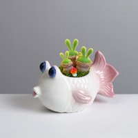 Pot de fleurs en céramique succulente océanique, mignon dessin animé poisson tropical, petit pot de fleurs moderne émaillé, décoration de bureau marine, jardin d'intérieur