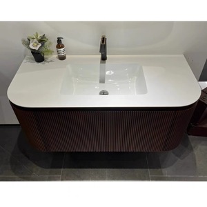 Comptoir de salle de bain moderne en pierre frittée contreplaqué à rayures cannelées au design spécial avec <span class=keywords><strong>vasque</strong></span> en céramique - Product Image 3