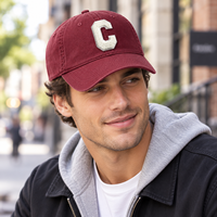 Casquette de baseball personnalisée en coton doux, style Dad Hat, avec patch chenille lettres, bordeaux délavé, pour le sport et les loisirs, vente en gros